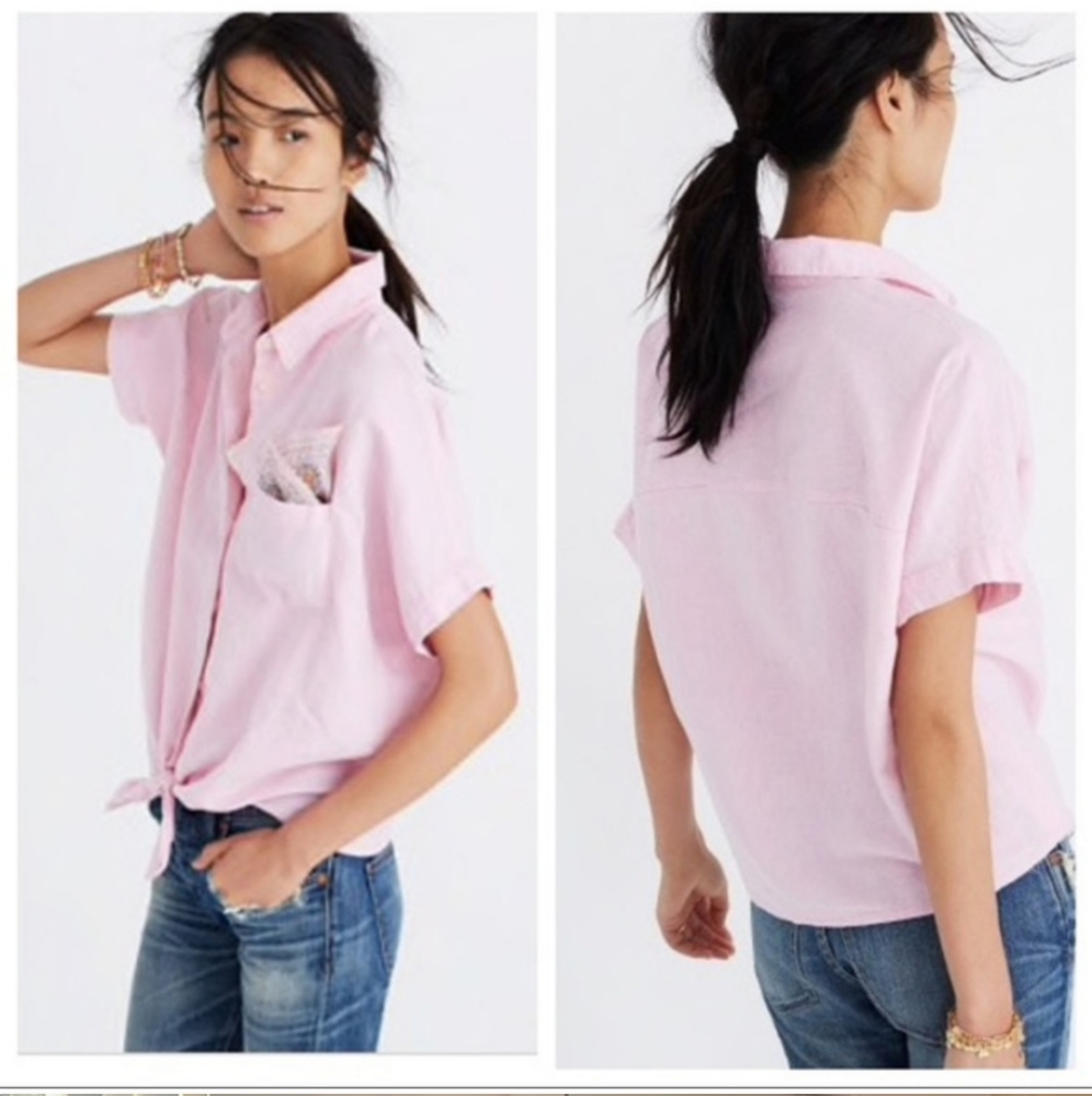 Madewell Pink Button Down Tie-Front Shirt (S)